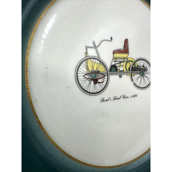 Harker Pottery Co 22kt Gold/Green Antique Cars Dessert Set 3 Pieces SEE DESCRIPT - Picture 3 of 10